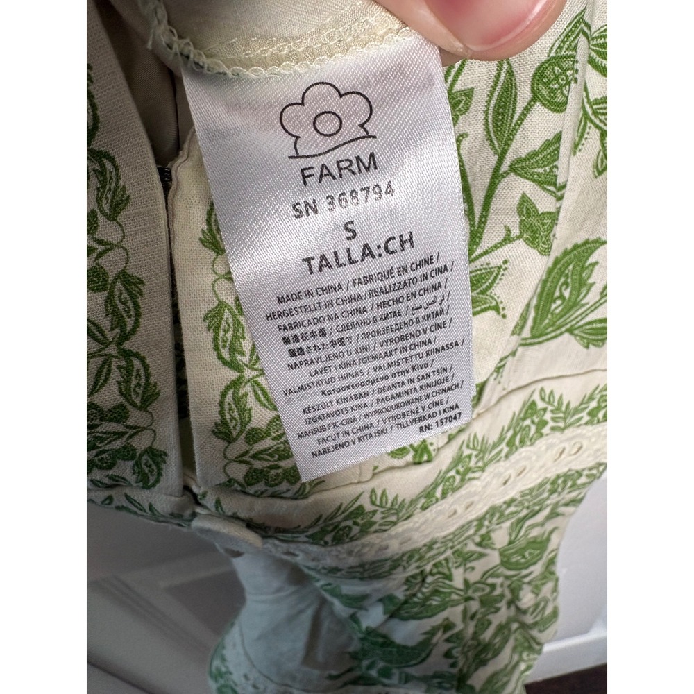 Farm Rio Green White Floral Embroidered Linen Miranda Romper Small - Picture 3 of 7
